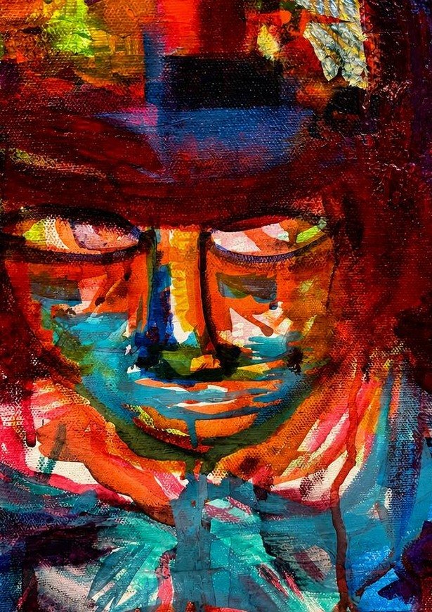 Traum - face detail - mixed media and period material on canvas