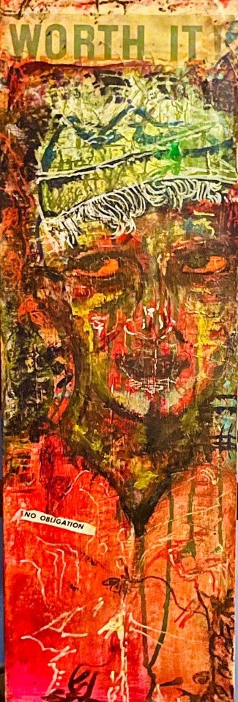 Worth It - mixed media and period archival material on canvas